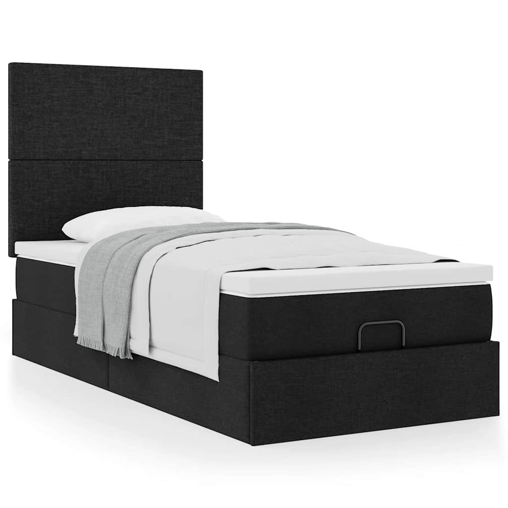 vidaXL Pat otoman cu saltea negru 100x200 cm stofa