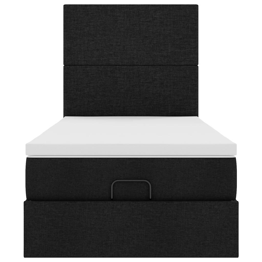 vidaXL Pat otoman cu saltea negru 100x200 cm stofa