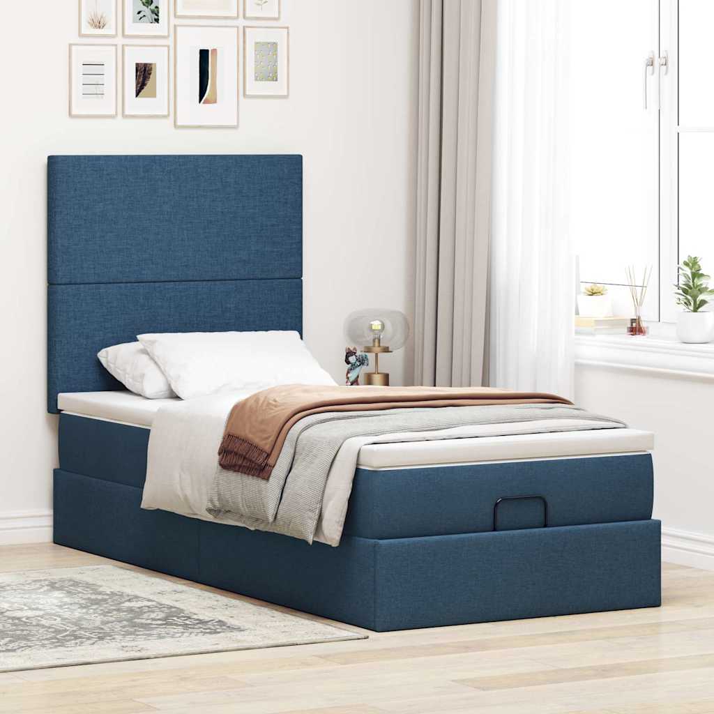 vidaXL Pat otoman cu saltea albastru 100x200 cm stofa