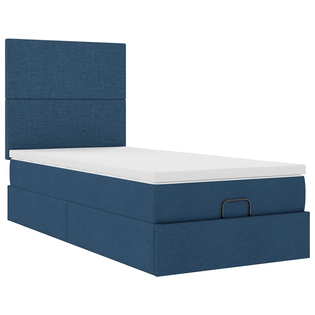 vidaXL Pat otoman cu saltea albastru 100x200 cm stofa