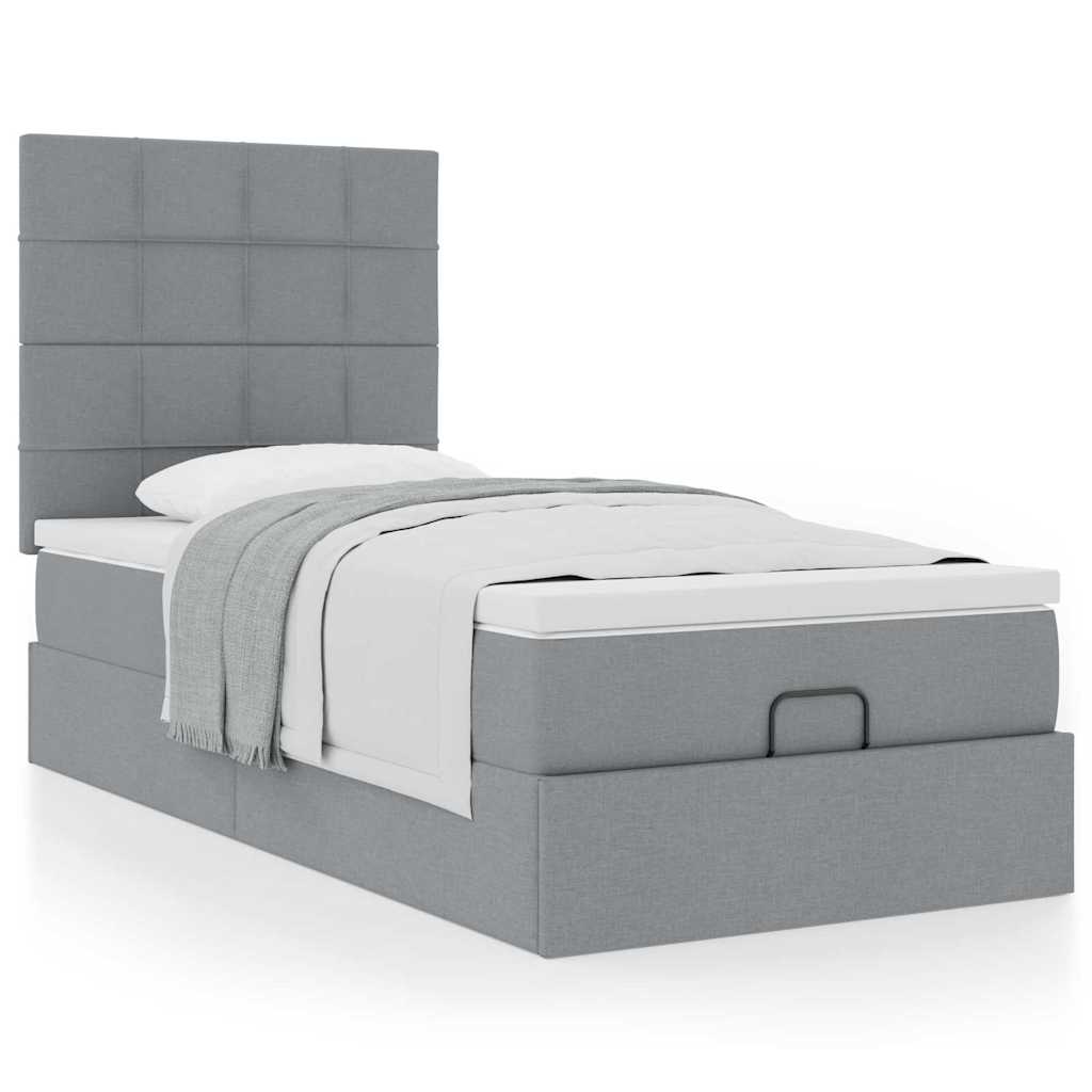 vidaXL Pat otoman cu saltea țesătură gri deschis 90x200 cm