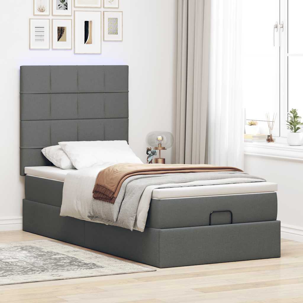 vidaXL Pat otoman cu saltea țesătură gri închis 90x200 cm