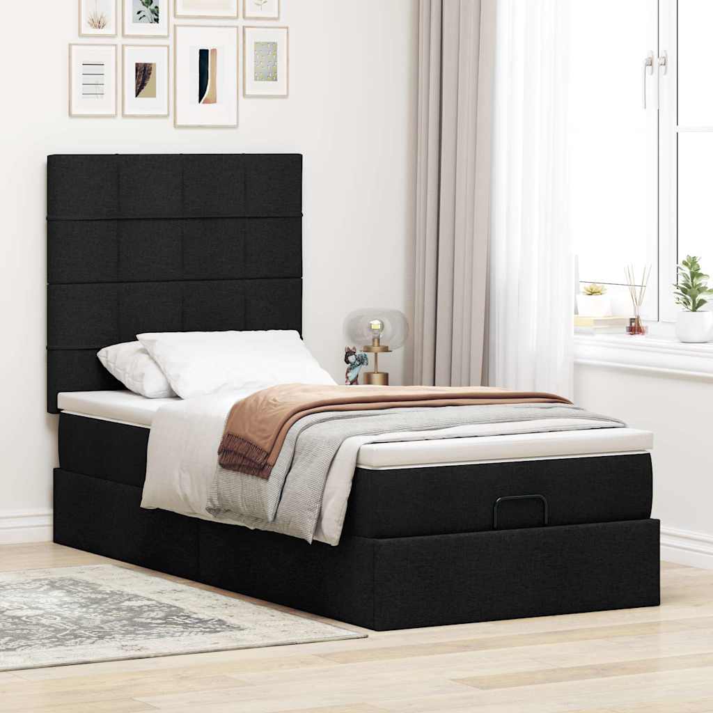 vidaXL Pat otoman cu saltea negru 100x200 cm stofa