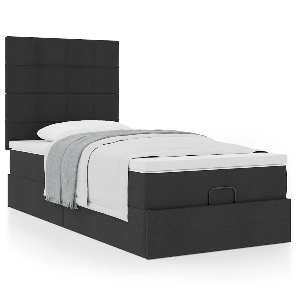 vidaXL Pat otoman cu saltea negru 100x200 cm stofa