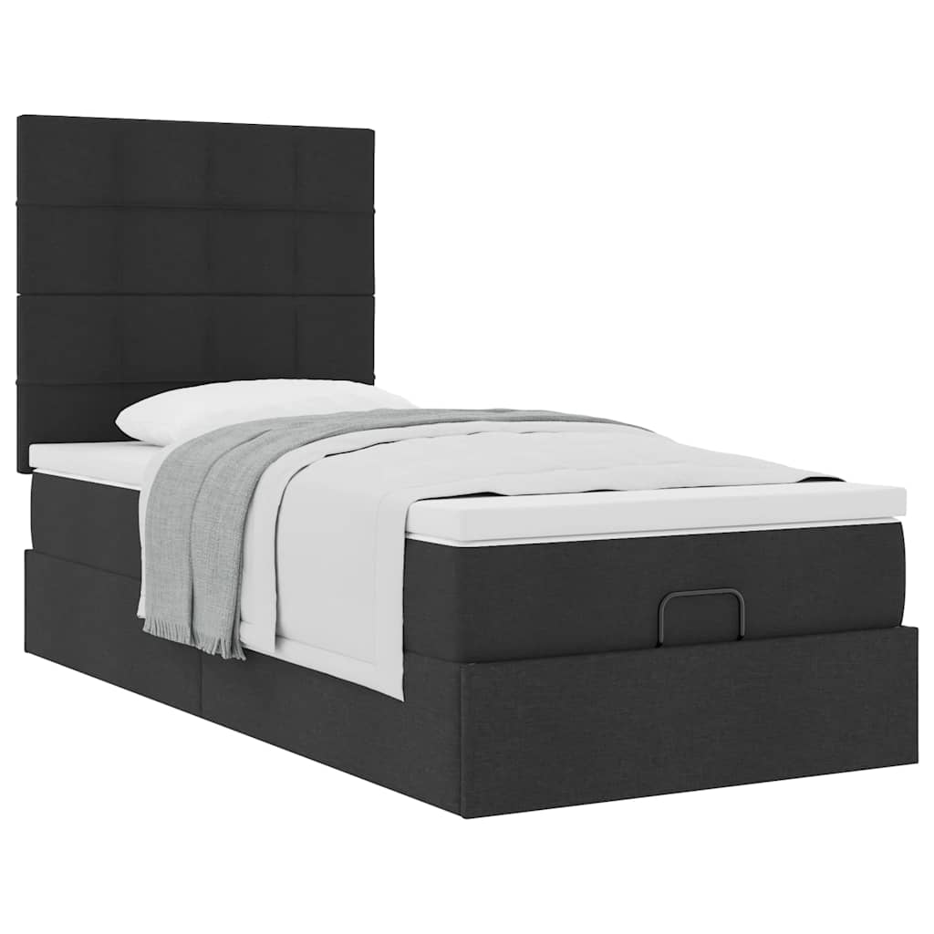 vidaXL Pat otoman cu saltea negru 100x200 cm stofa