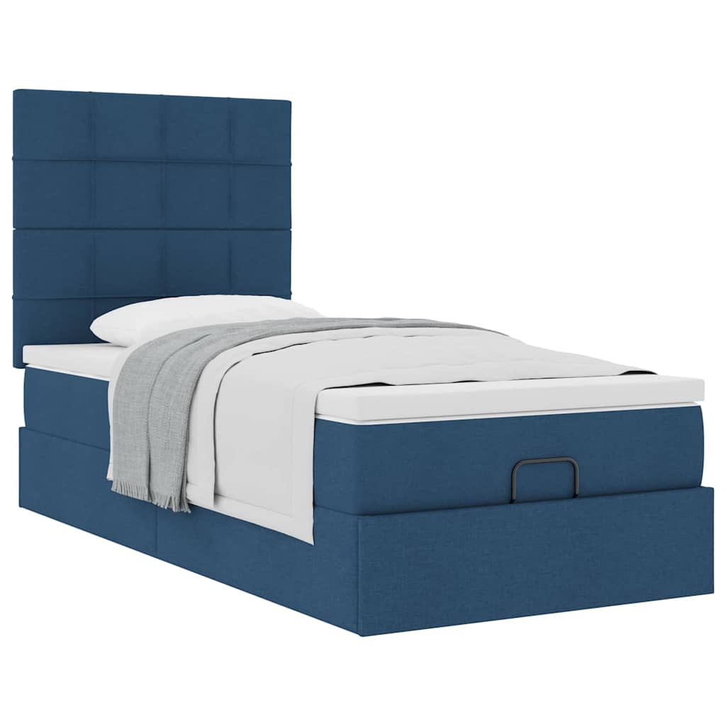 vidaXL Pat otoman cu saltea albastru 100x200 cm stofa