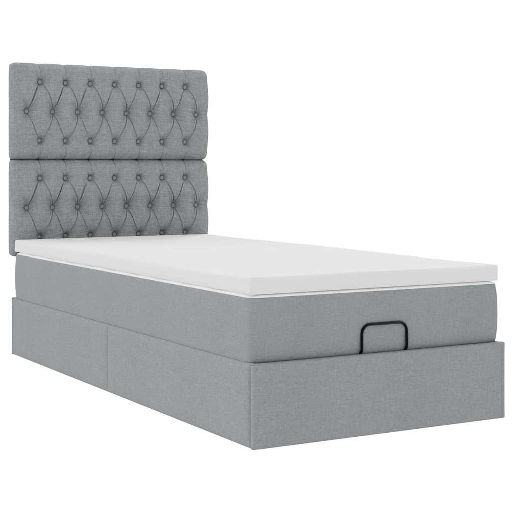 vidaXL Pat otoman cu saltea țesătură gri deschis 90x200 cm