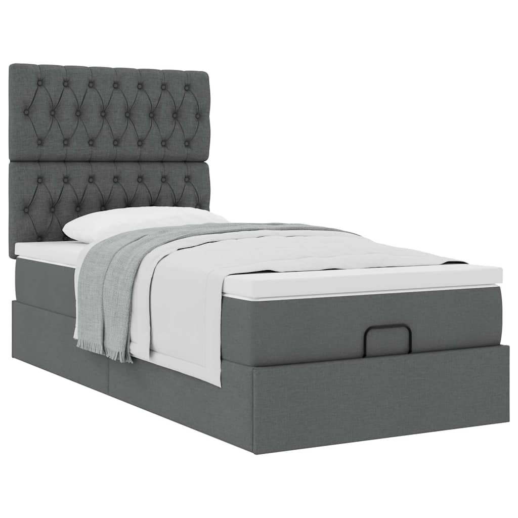 vidaXL Pat otoman cu saltea țesătură gri închis 90x200 cm