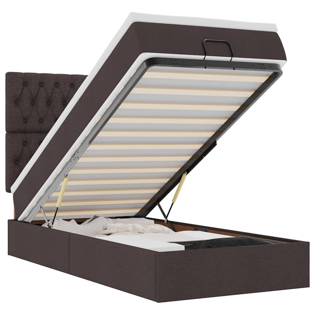 vidaXL Pat otoman cu saltea țesătură maro închis 90x200 cm