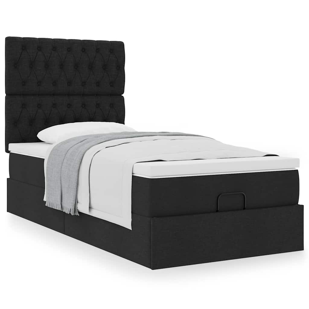 vidaXL Pat otoman cu saltea negru 100x200 cm stofa vidaXL Pat otoman cu saltea negru 100x200 cm stofa
