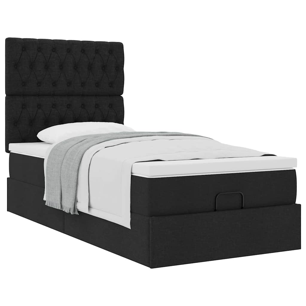 vidaXL Pat otoman cu saltea negru 100x200 cm stofa vidaXL Pat otoman cu saltea negru 100x200 cm stofa