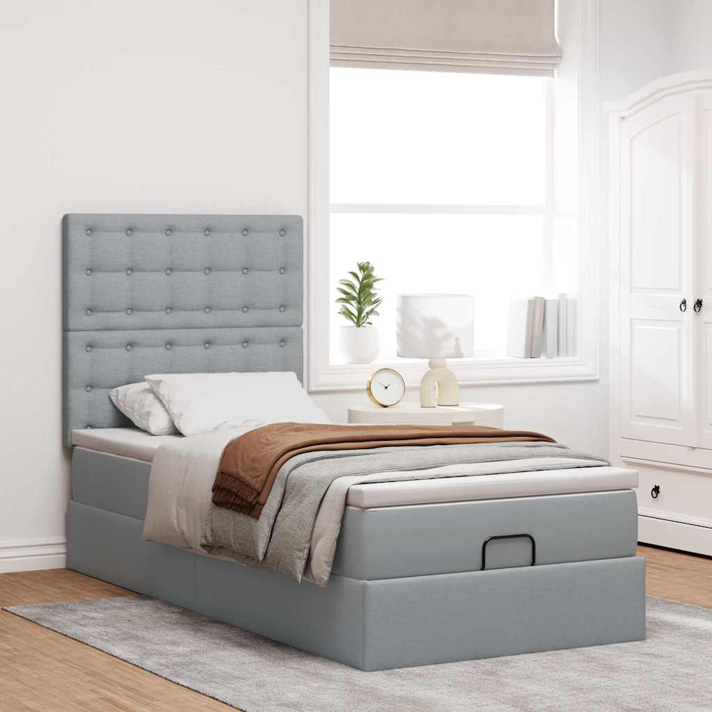 vidaXL Pat otoman cu saltea țesătură gri deschis 90x200 cm
