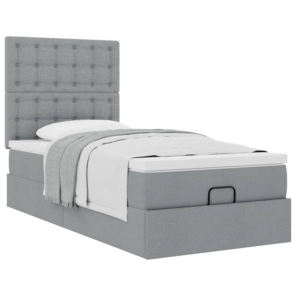 vidaXL Pat otoman cu saltea țesătură gri deschis 90x200 cm
