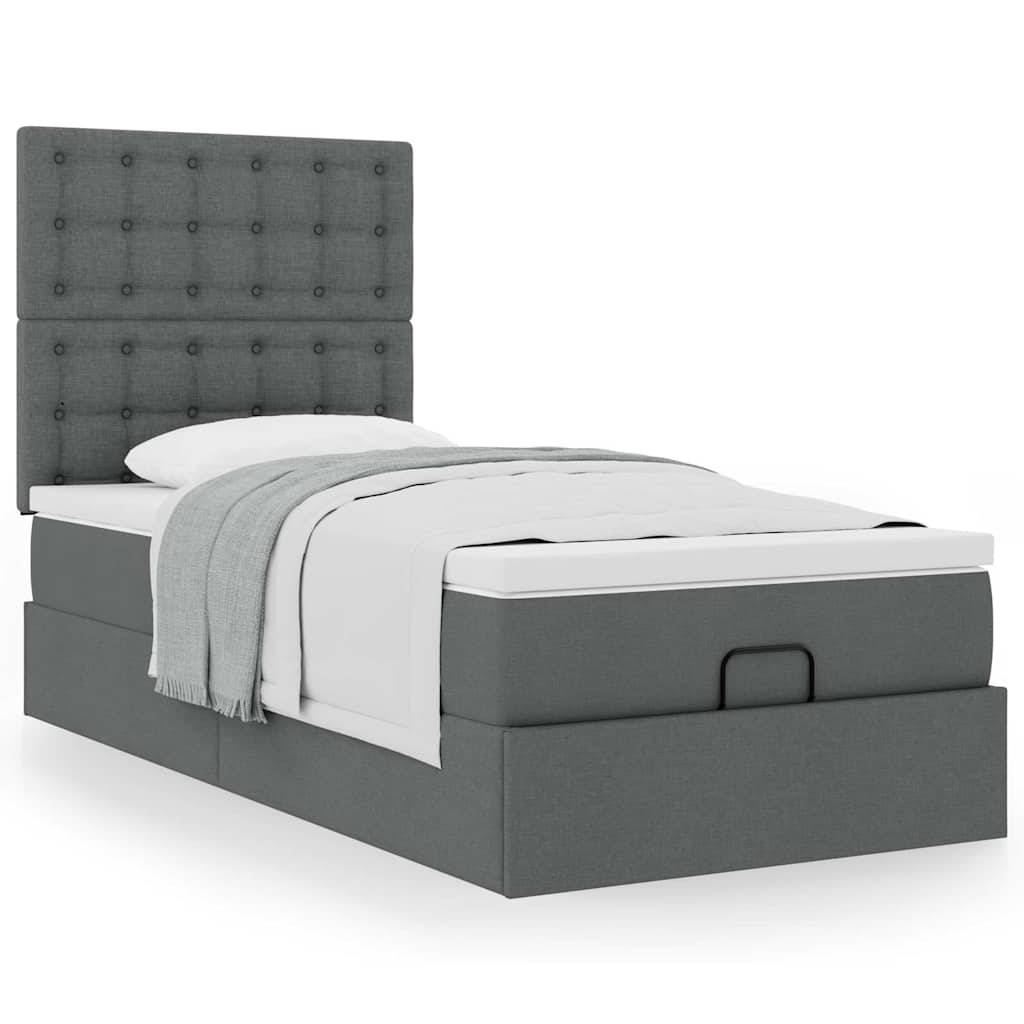 vidaXL Pat otoman cu saltea țesătură gri închis 90x200 cm vidaXL Pat otoman cu saltea țesătură gri închis 90x200 cm