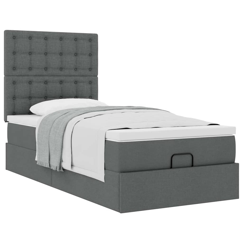 vidaXL Pat otoman cu saltea țesătură gri închis 90x200 cm vidaXL Pat otoman cu saltea țesătură gri închis 90x200 cm