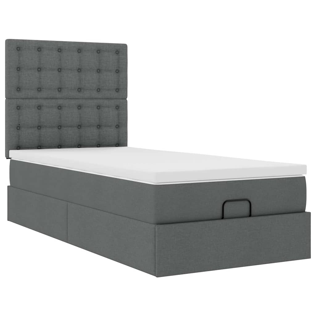 vidaXL Pat otoman cu saltea țesătură gri închis 90x200 cm vidaXL Pat otoman cu saltea țesătură gri închis 90x200 cm