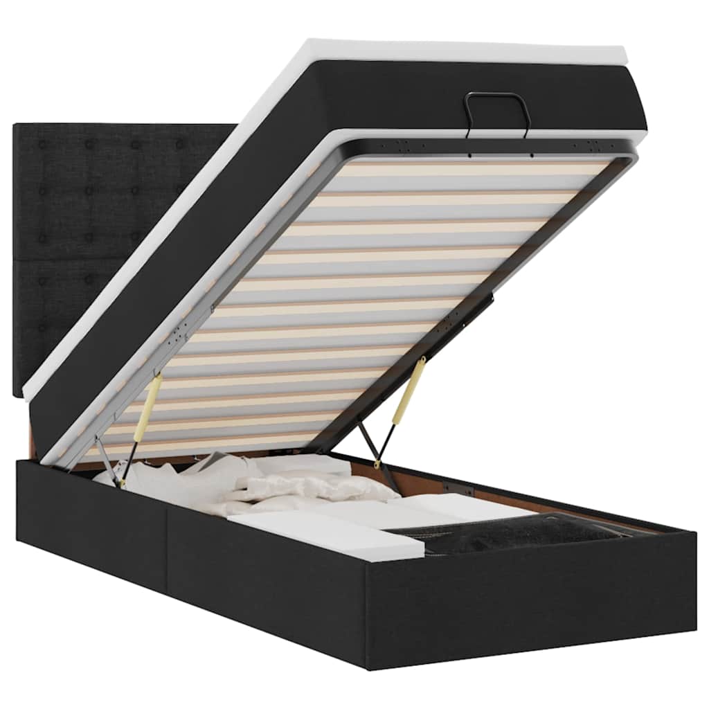 vidaXL Pat otoman cu saltea negru 100x200 cm stofa