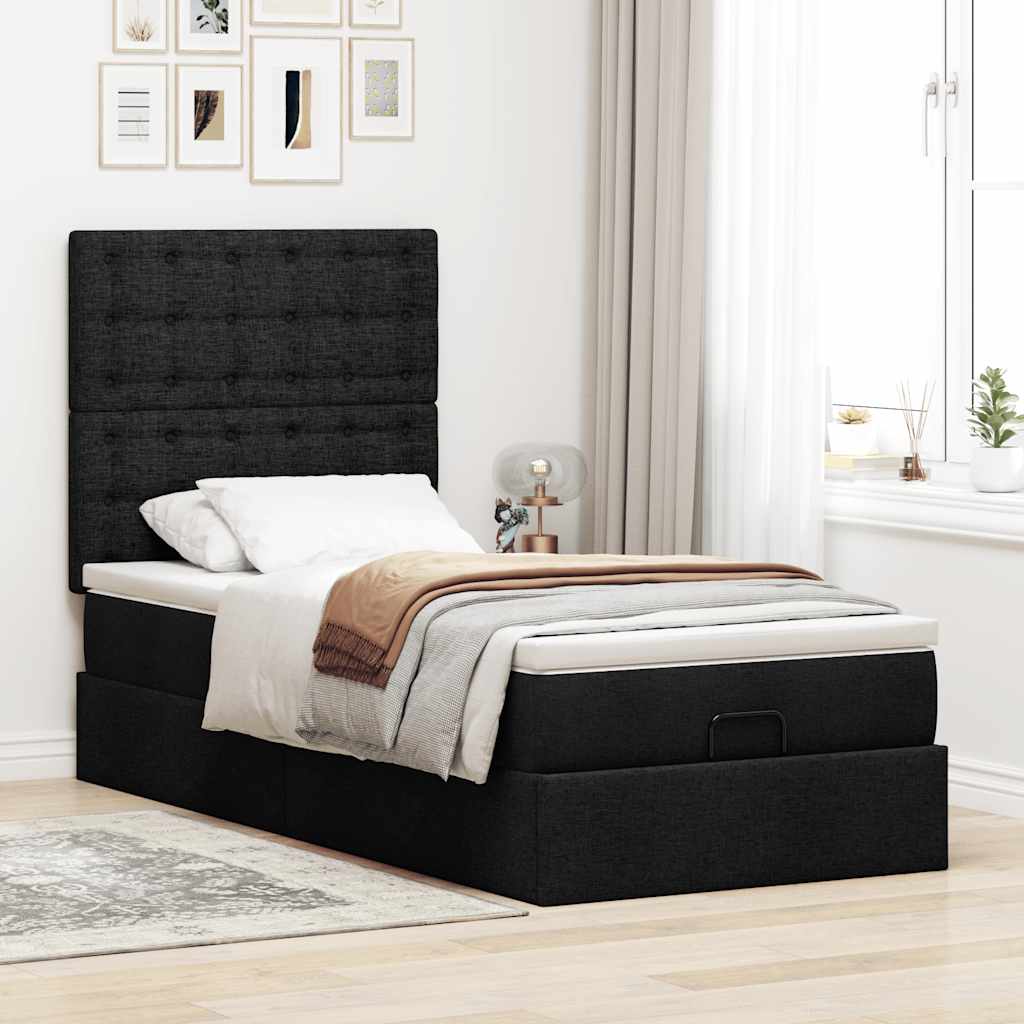 vidaXL Pat otoman cu saltea negru 100x200 cm stofa