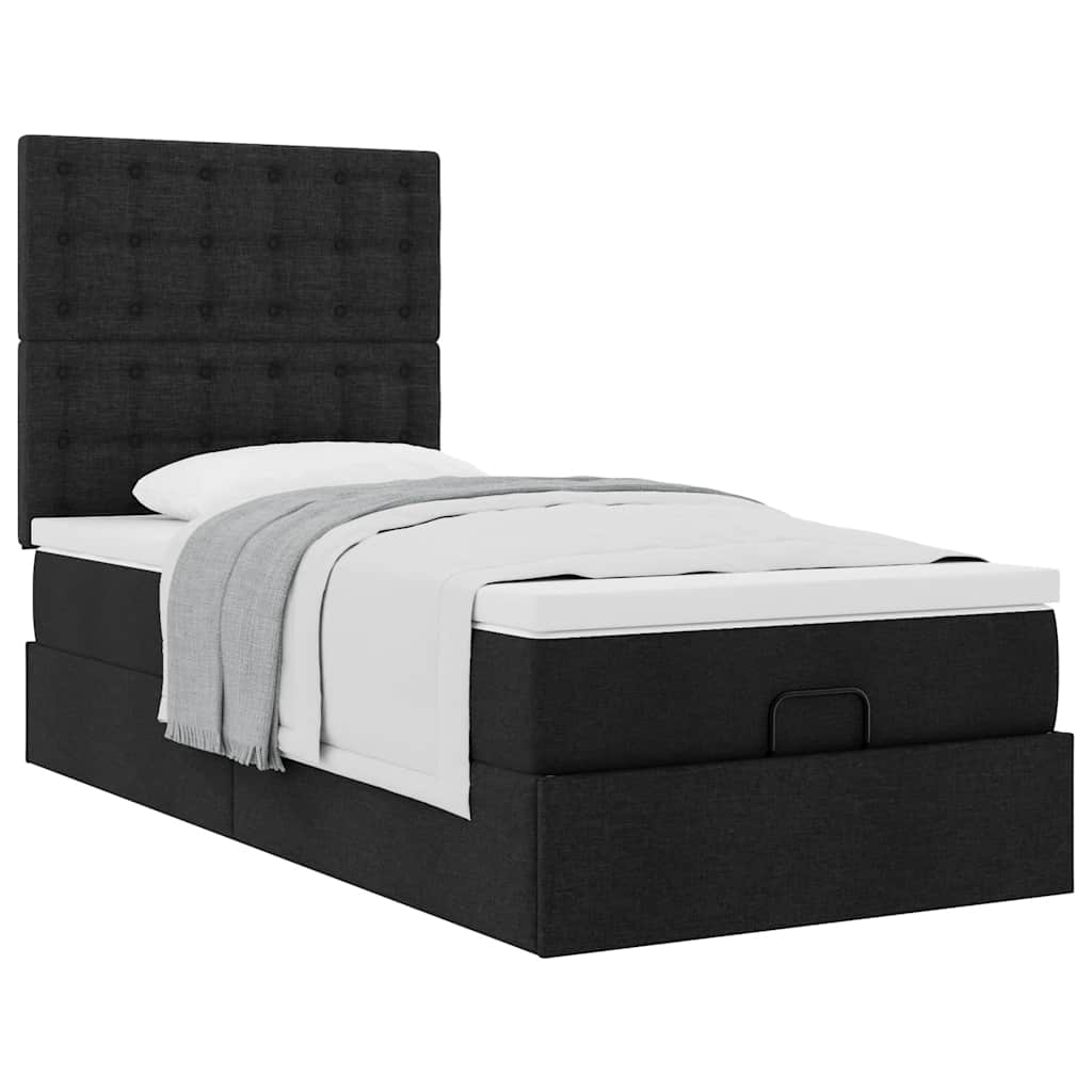 vidaXL Pat otoman cu saltea negru 100x200 cm stofa