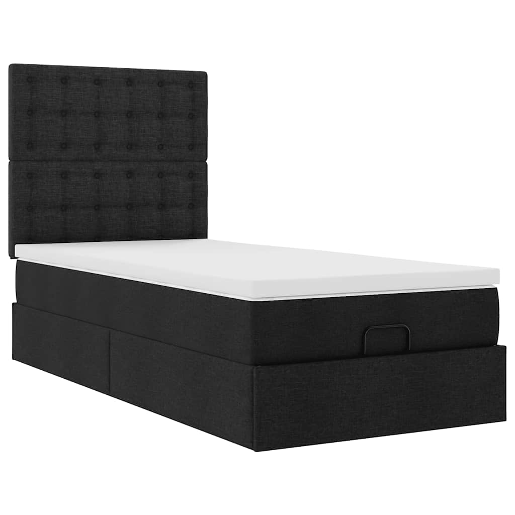 vidaXL Pat otoman cu saltea negru 100x200 cm stofa