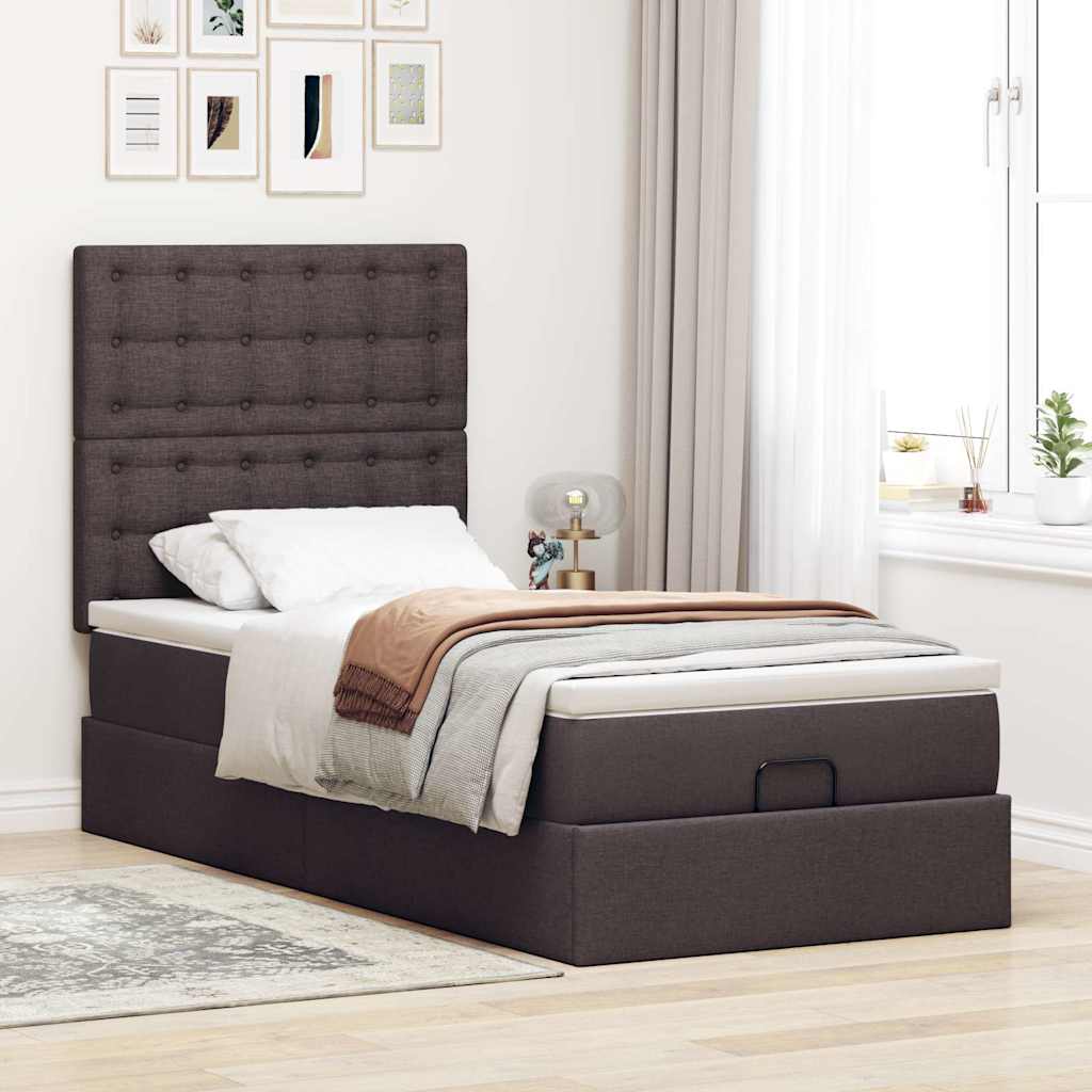 vidaXL Pat otoman cu saltea țesătură maro închis 100x200 cm