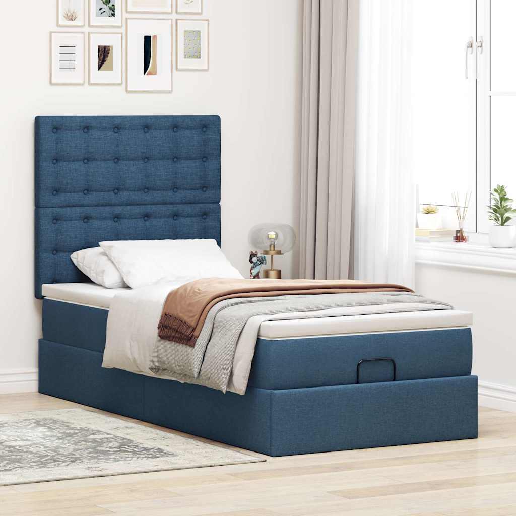 vidaXL Pat otoman cu saltea albastru 100x200 cm stofa