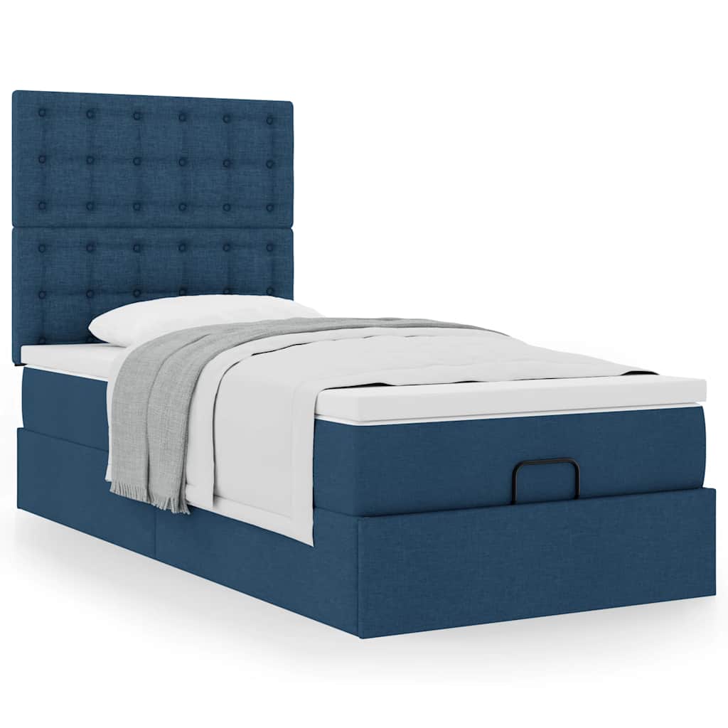vidaXL Pat otoman cu saltea albastru 100x200 cm stofa