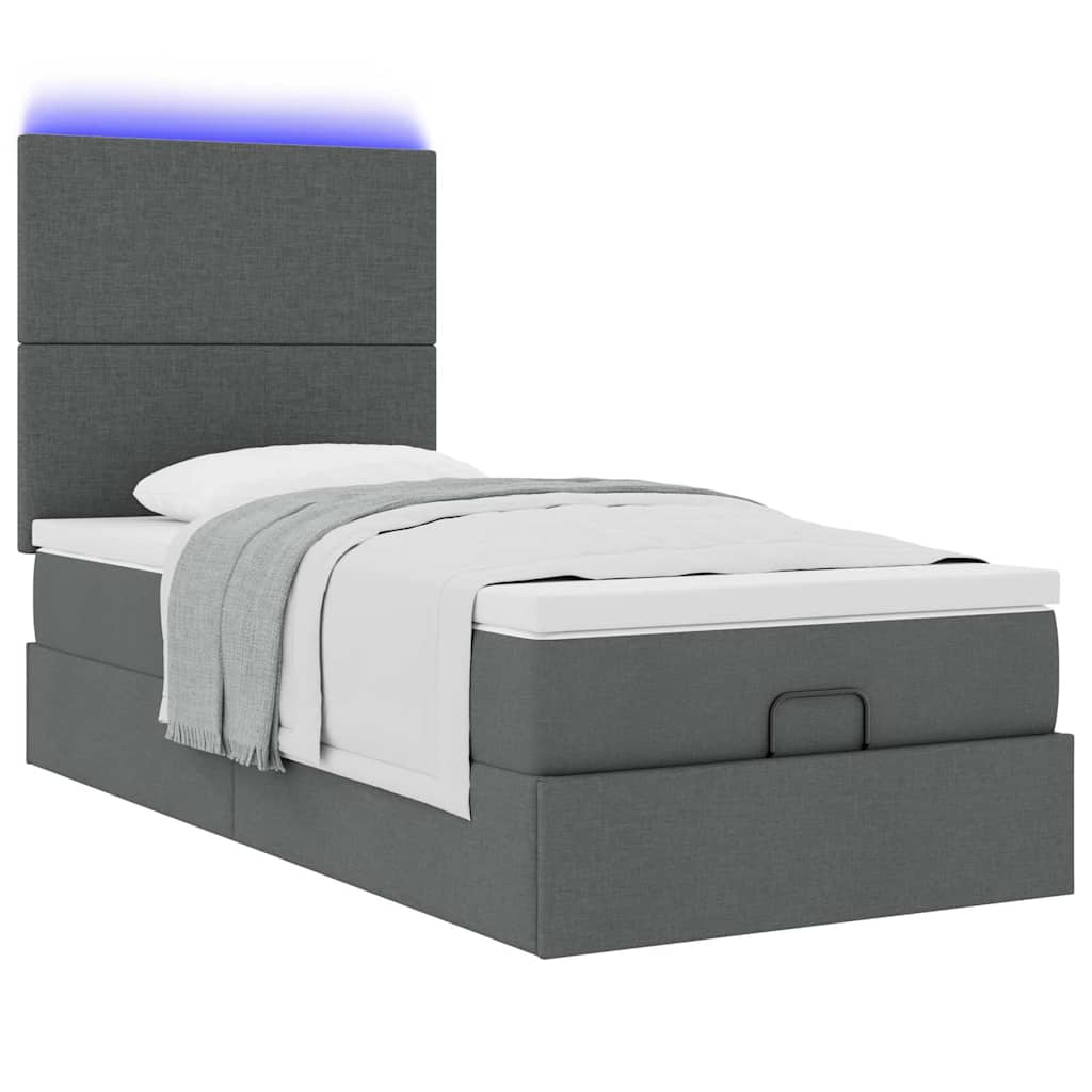 vidaXL Pat otoman cu saltea și LED-uri, gri închis, 90x200 cm, textil