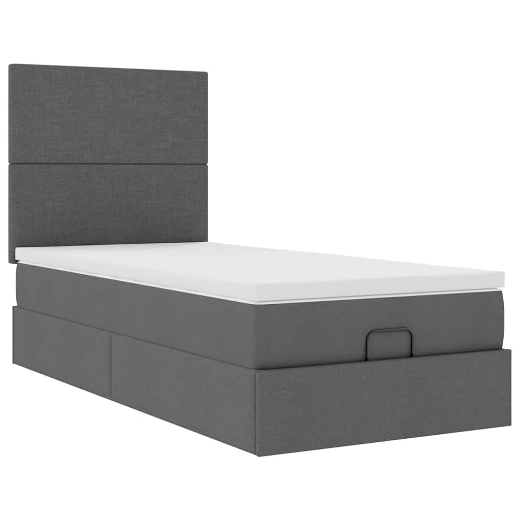 vidaXL Pat otoman cu saltea și LED-uri, gri închis, 90x200 cm, textil