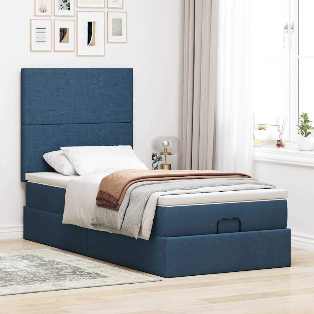 vidaXL Pat otoman cu saltea și LED-uri albastru 100x200 cm țesătură