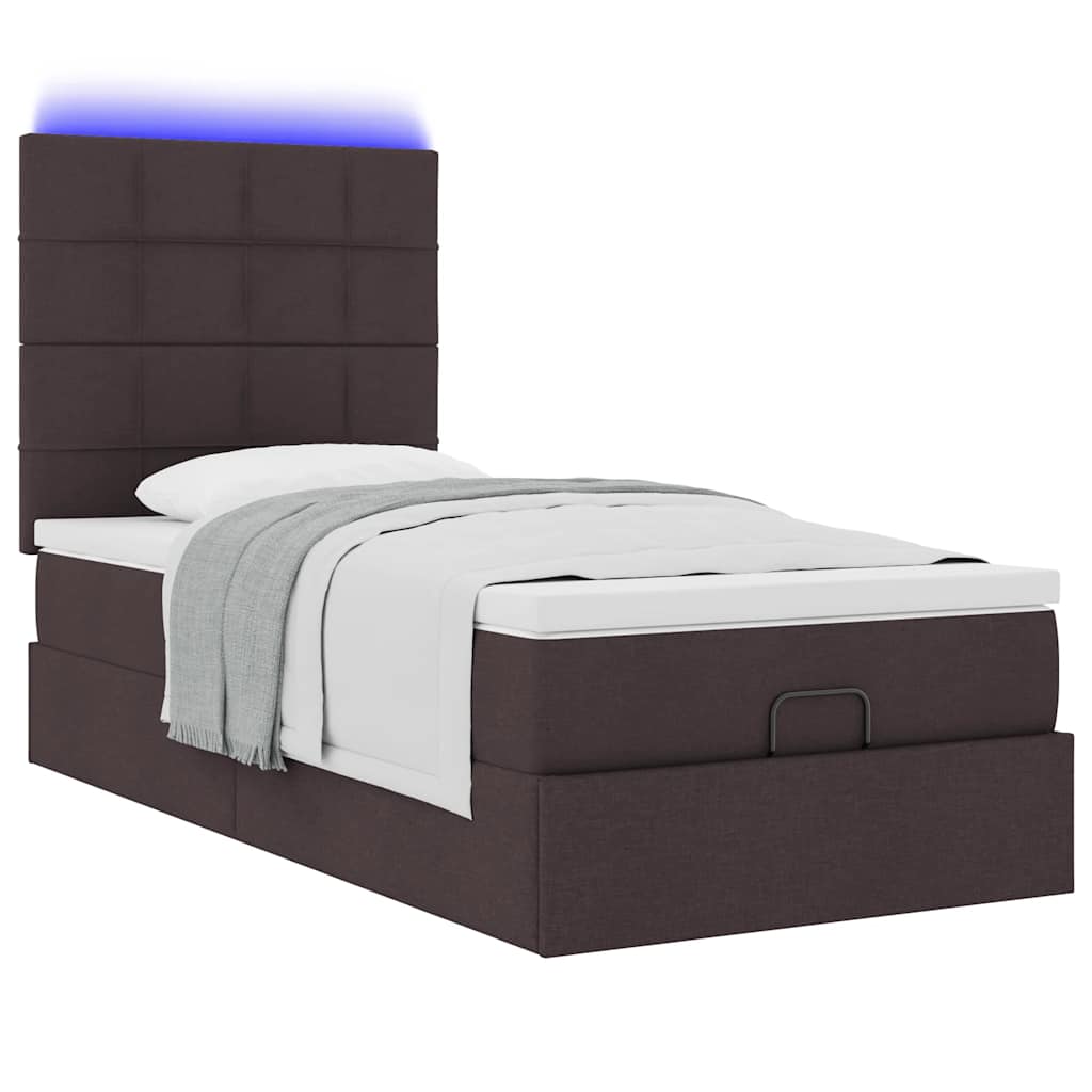 vidaXL Pat otoman cu saltea și LED-uri, maro închis, 90x200 cm, textil