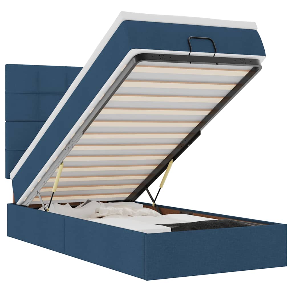 vidaXL Pat otoman cu saltea și LED-uri albastru 100x200 cm țesătură vidaXL Pat otoman cu saltea și LED-uri albastru 100x200 cm țesătură