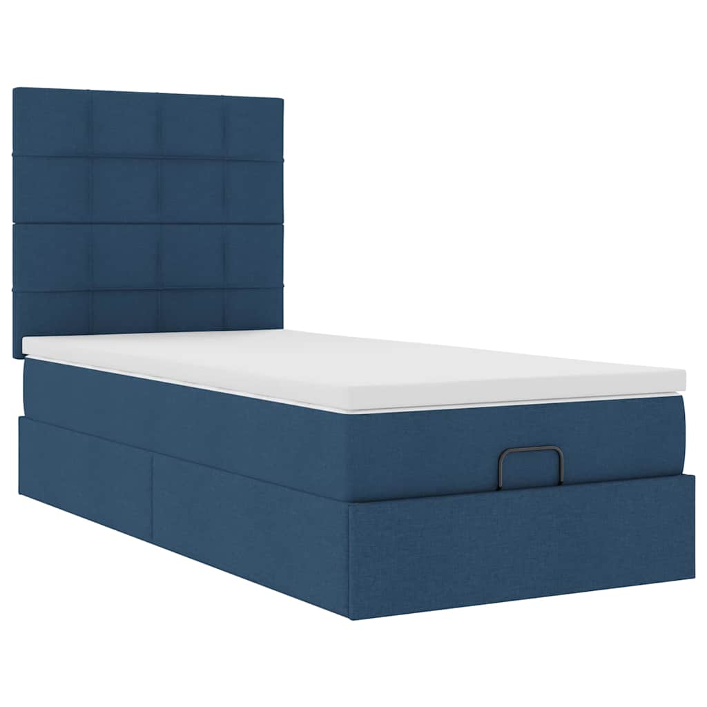 vidaXL Pat otoman cu saltea și LED-uri albastru 100x200 cm țesătură vidaXL Pat otoman cu saltea și LED-uri albastru 100x200 cm țesătură