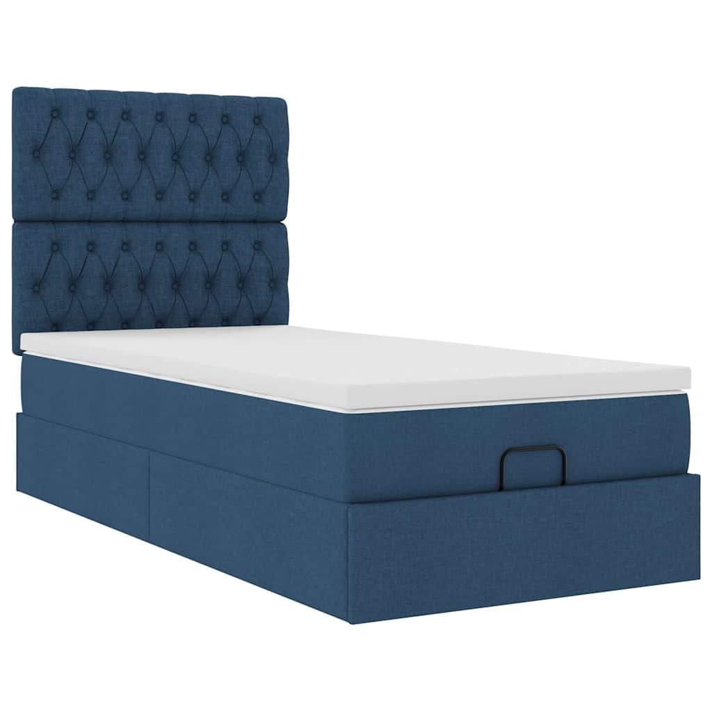 vidaXL Pat otoman cu saltea și LED-uri albastru 100x200 cm țesătură