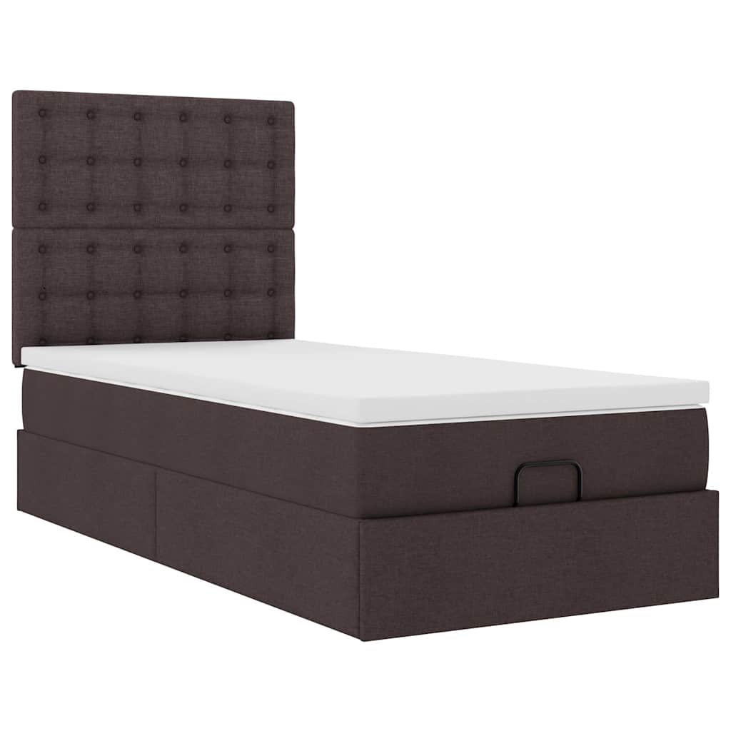 vidaXL Pat otoman cu saltea și LED-uri, maro închis, 90x200 cm, textil