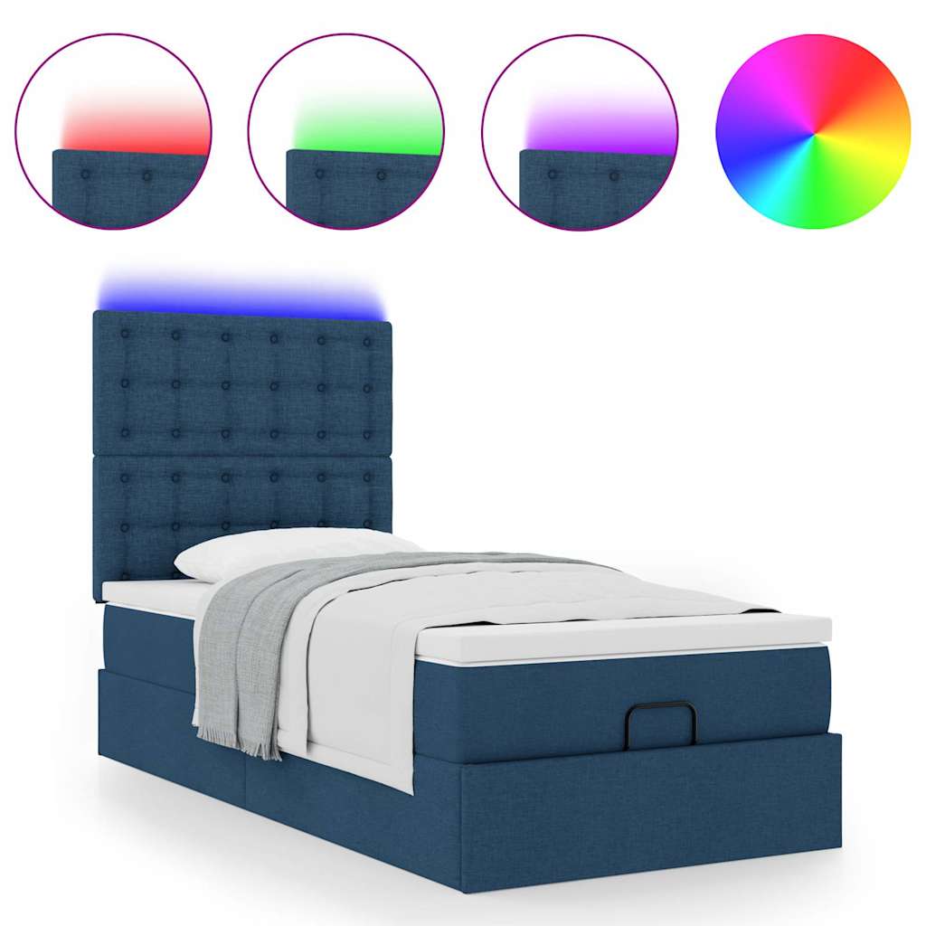 vidaXL Pat otoman cu saltea și LED-uri albastru 100x200 cm țesătură