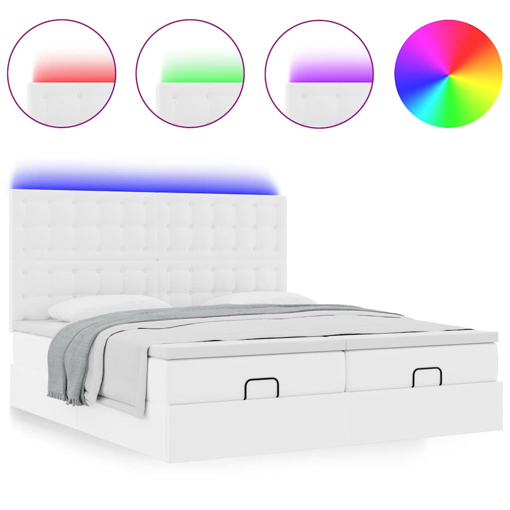 vidaXL Pat otoman cu saltele și LEDs, 180x200cm, piele ecologică