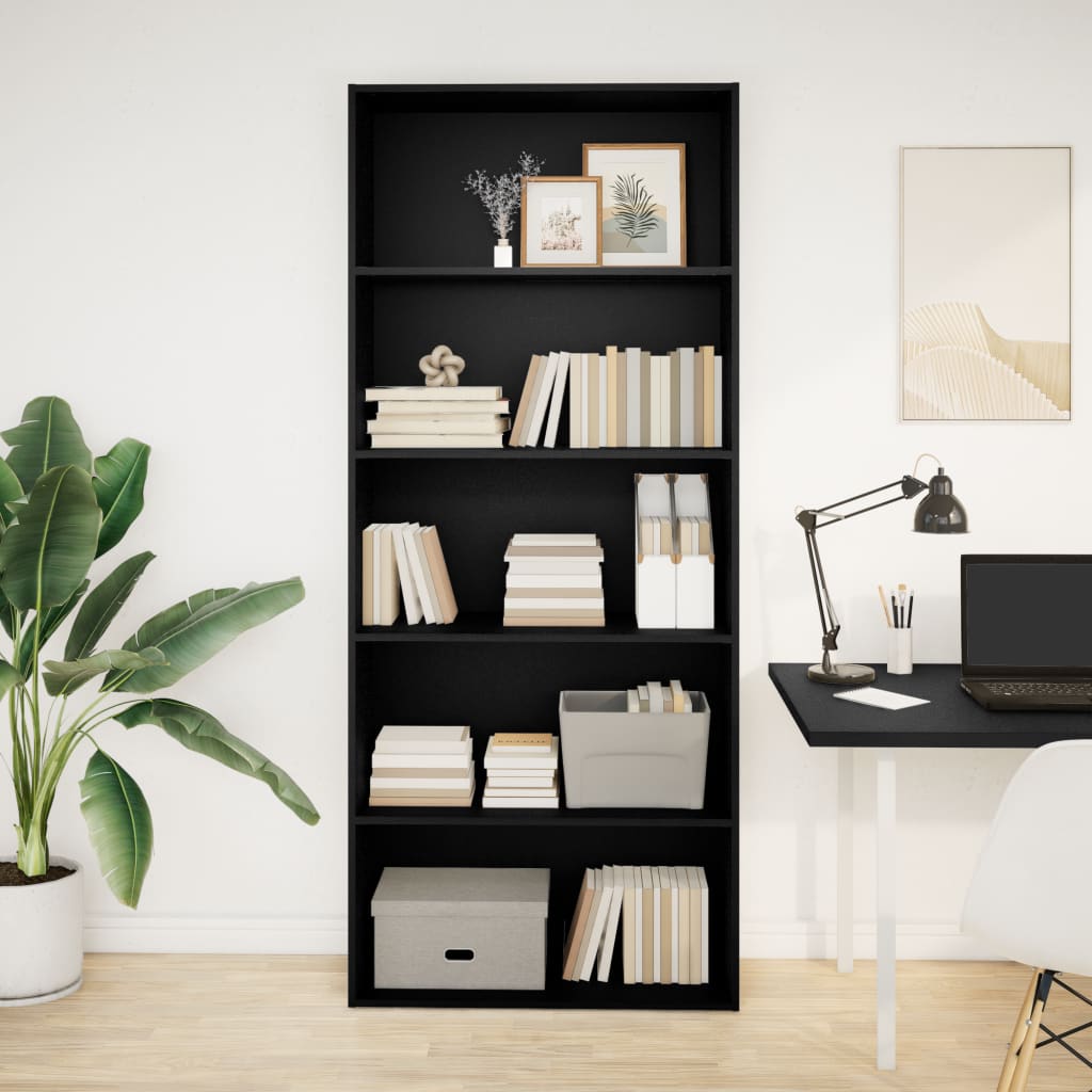 vidaXL Bibliotecă, negru, 80x30x189 cm, lemn prelucrat vidaXL Bibliotecă, negru, 80x30x189 cm, lemn prelucrat