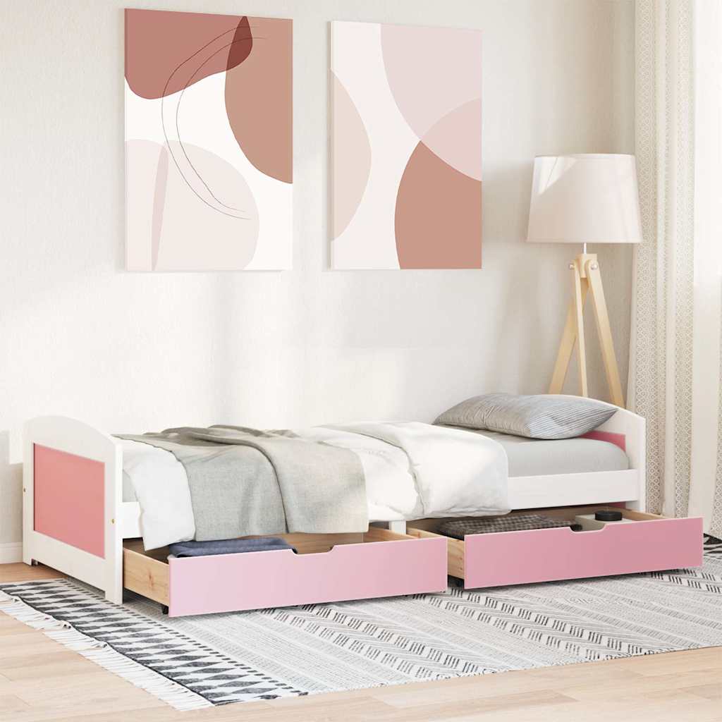 vidaXL Pat de zi cu 2 sertare fără saltea „IRUN” alb și roz 90x200 cm vidaXL Pat de zi cu 2 sertare fără saltea „IRUN” alb și roz 90x200 cm
