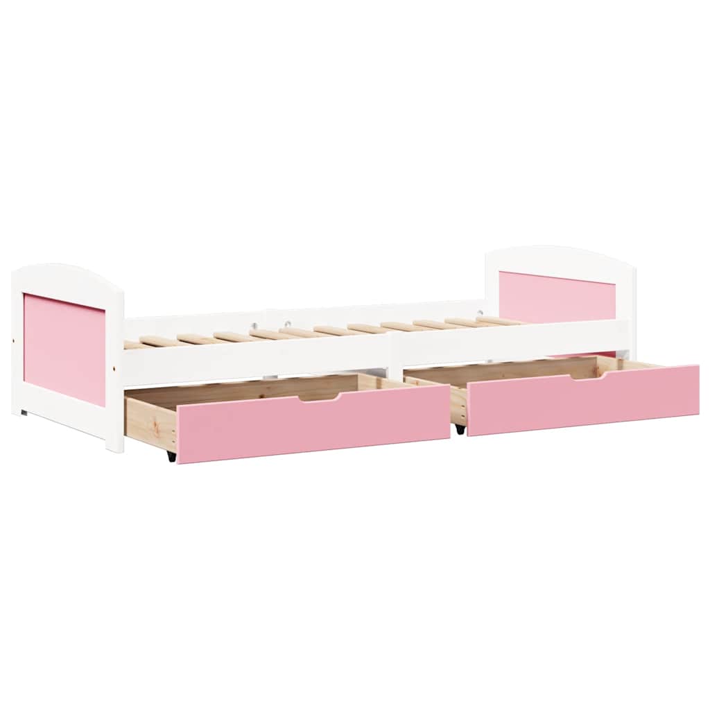 vidaXL Pat de zi cu 2 sertare fără saltea „IRUN” alb și roz 90x200 cm vidaXL Pat de zi cu 2 sertare fără saltea „IRUN” alb și roz 90x200 cm