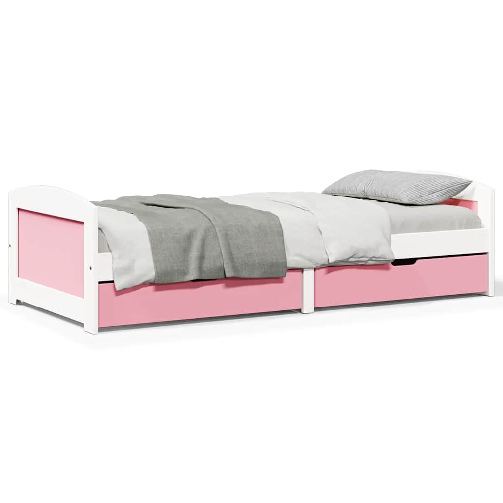 vidaXL Pat de zi cu 2 sertare fără saltea „IRUN” alb și roz 90x200 cm vidaXL Pat de zi cu 2 sertare fără saltea „IRUN” alb și roz 90x200 cm
