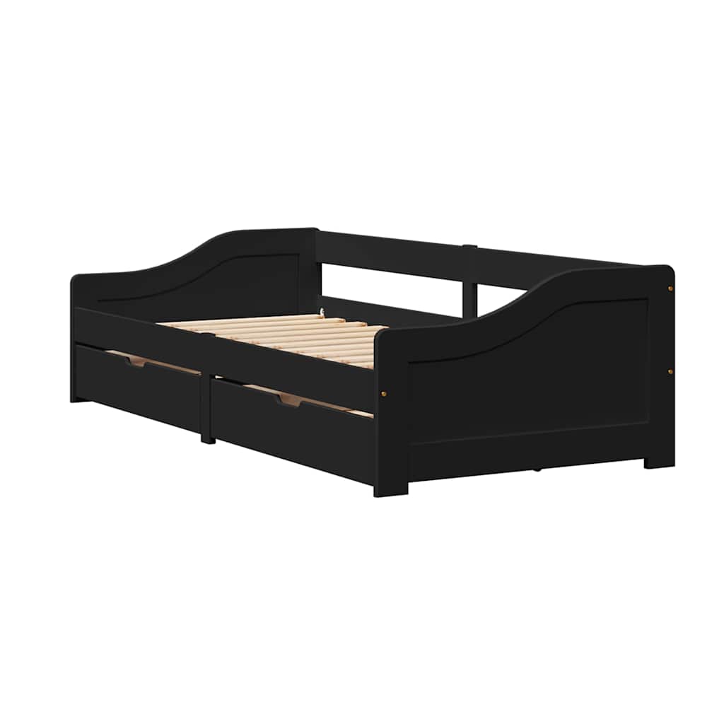 vidaXL Pat de zi cu 2 sertare fără saltea „IRUN” Negru 90x200 cm vidaXL Pat de zi cu 2 sertare fără saltea „IRUN” Negru 90x200 cm