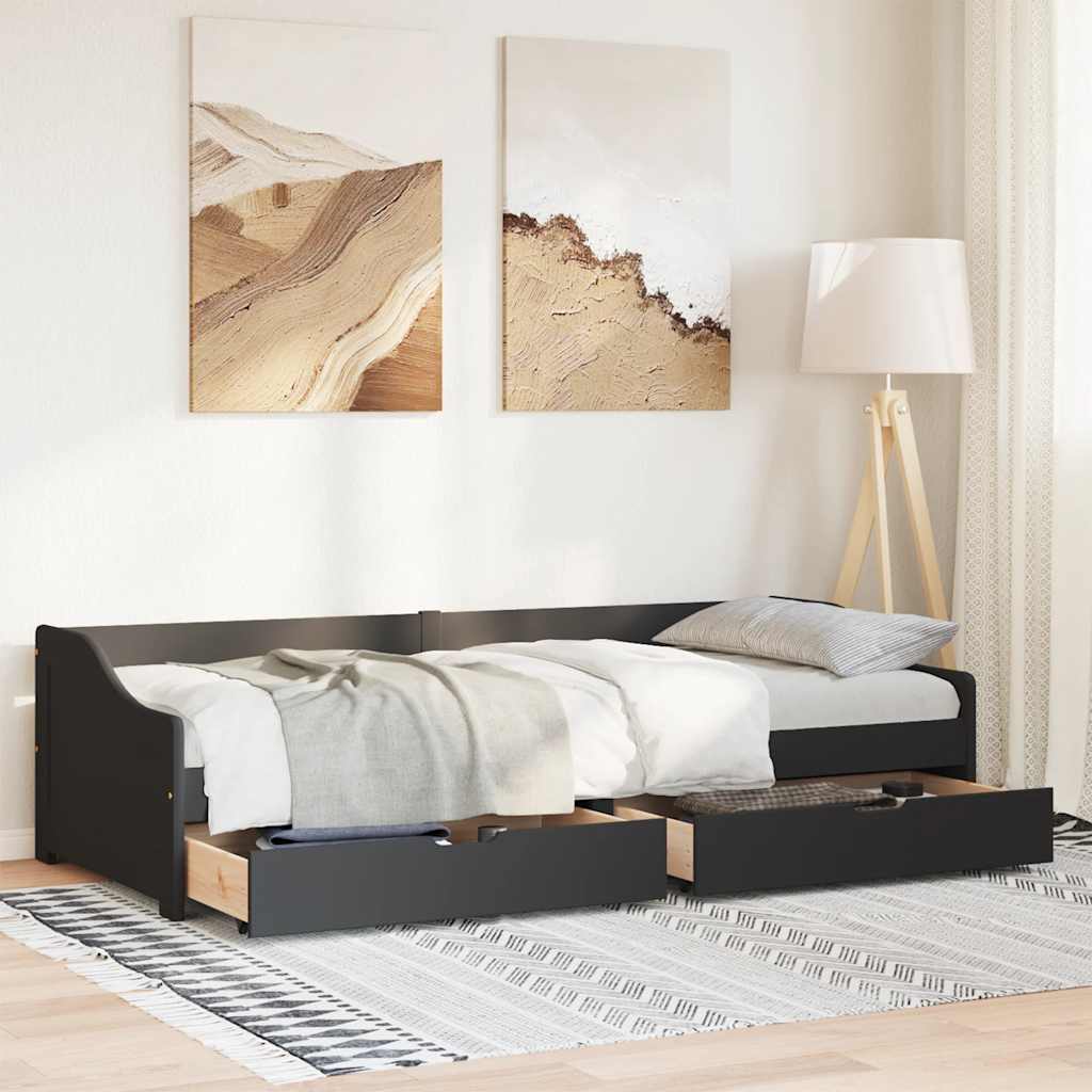 vidaXL Pat de zi cu 2 sertare fără saltea „IRUN” Negru 90x200 cm vidaXL Pat de zi cu 2 sertare fără saltea „IRUN” Negru 90x200 cm