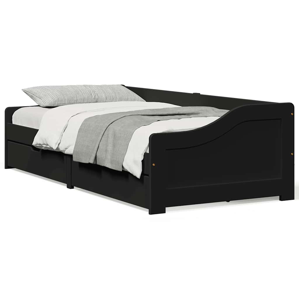vidaXL Pat de zi cu 2 sertare fără saltea „IRUN” Negru 90x200 cm vidaXL Pat de zi cu 2 sertare fără saltea „IRUN” Negru 90x200 cm