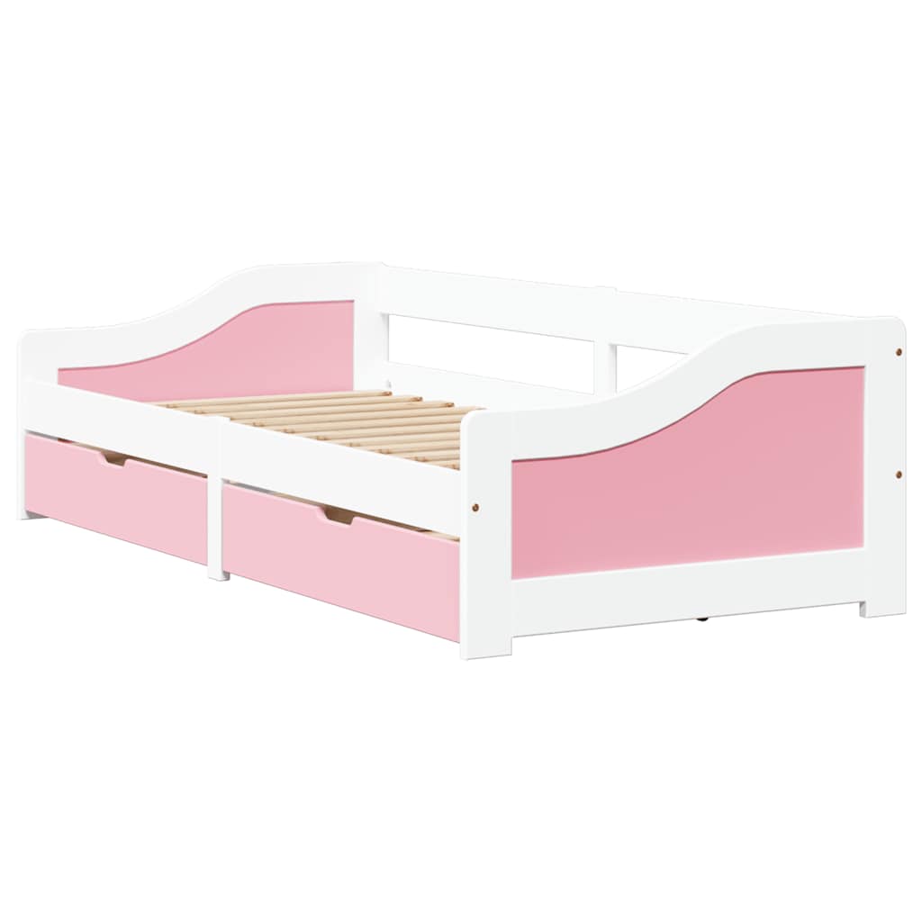 vidaXL Pat de zi cu 2 sertare fără saltea „IRUN” alb și roz 90x200 cm