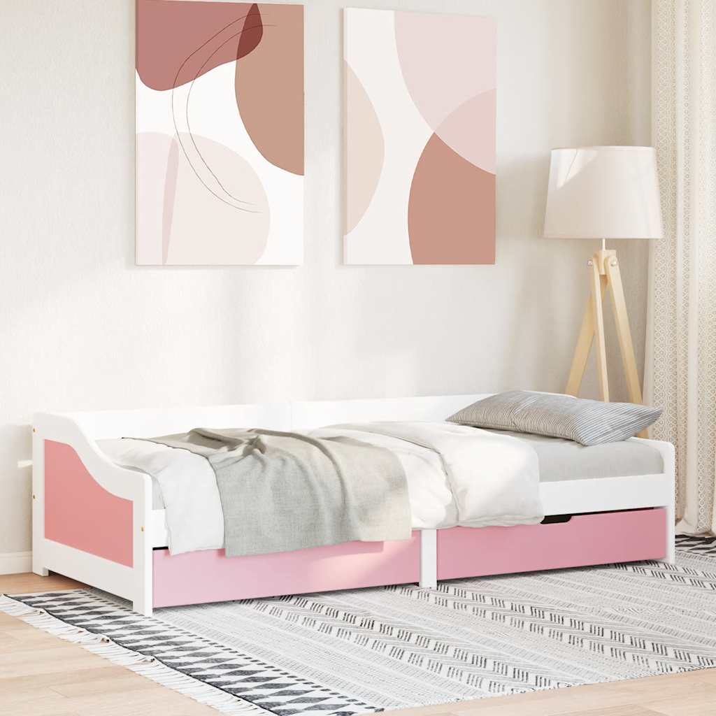 vidaXL Pat de zi cu 2 sertare fără saltea „IRUN” alb și roz 90x200 cm