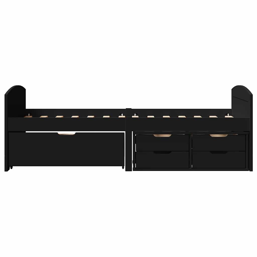 vidaXL Pat de zi cu 5 sertare fără saltea „IRUN” Negru 90x200 cm vidaXL Pat de zi cu 5 sertare fără saltea „IRUN” Negru 90x200 cm