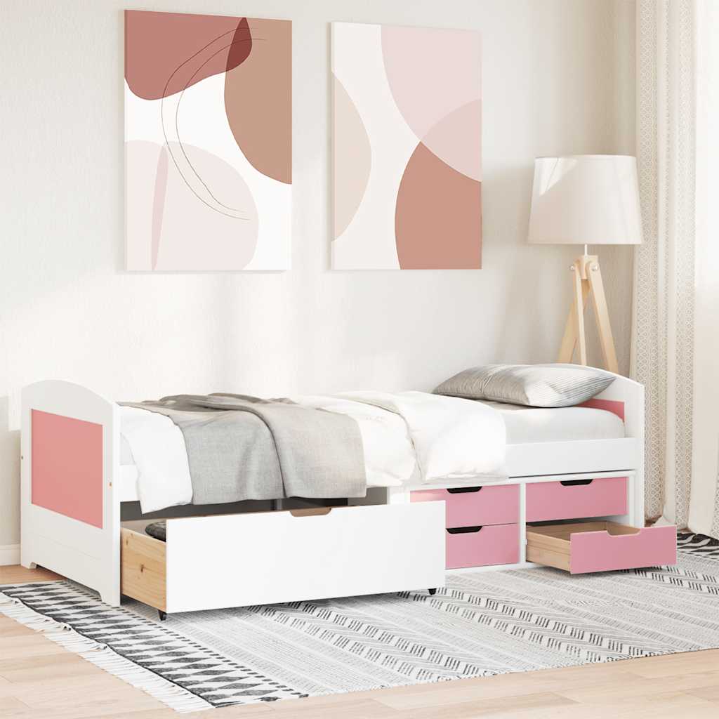 vidaXL Pat de zi cu 5 sertare fără saltea „IRUN” alb și roz 90x200 cm vidaXL Pat de zi cu 5 sertare fără saltea „IRUN” alb și roz 90x200 cm
