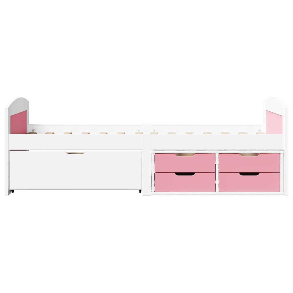 vidaXL Pat de zi cu 5 sertare fără saltea „IRUN” alb și roz 90x200 cm vidaXL Pat de zi cu 5 sertare fără saltea „IRUN” alb și roz 90x200 cm