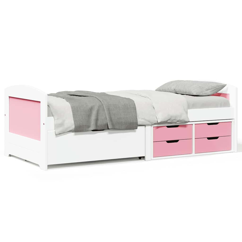 vidaXL Pat de zi cu 5 sertare fără saltea „IRUN” alb și roz 90x200 cm vidaXL Pat de zi cu 5 sertare fără saltea „IRUN” alb și roz 90x200 cm